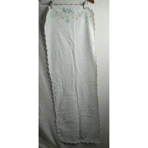 Vtg Pink Lace Blue and Pink Floral handmade embroidered Dresser scarf runner